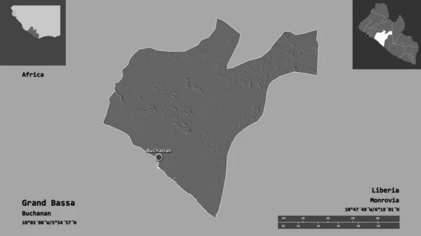 Форма Гранд Басса Графства Ліберія Його Столиці Масштаб Відстаней Превью — стокове фото