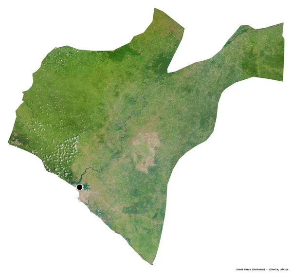 利比里亚大巴萨州的形状 首府被白色背景隔离 卫星图像 3D渲染 — 图库照片