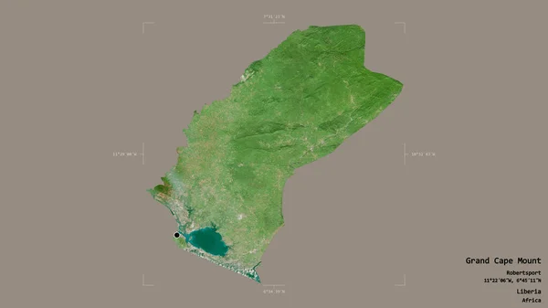 利比里亚州大角山地区 以坚实的背景隔离在一个地理参照框中 卫星图像 3D渲染 — 图库照片