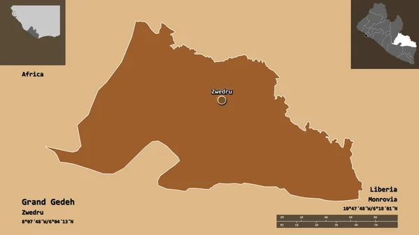 Tvar Grand Gedeh Hrabství Libérie Jeho Hlavní Město Měřítko Vzdálenosti — Stock fotografie
