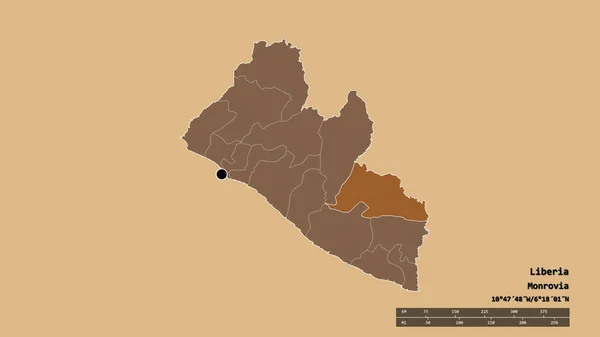 Forme Désaturée Libéria Avec Capitale Principale Division Régionale Région Séparée — Photo