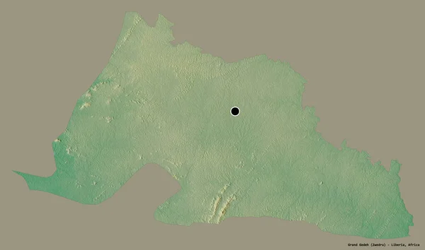 リベリアの郡であるグランド ゲデフの形で その首都はしっかりとした色の背景に隔離されている 地形図 3Dレンダリング — ストック写真