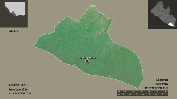 Tvar Grand Kru Hrabství Libérie Jeho Hlavního Města Měřítko Vzdálenosti — Stock fotografie