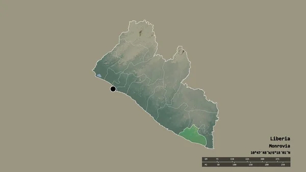 Die Ungesättigte Form Liberias Mit Seiner Hauptstadt Der Wichtigsten Regionalen — Stockfoto