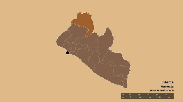 Desaturated Shape Liberia Its Capital Main Regional Division Separated Lofa — Stock Photo, Image