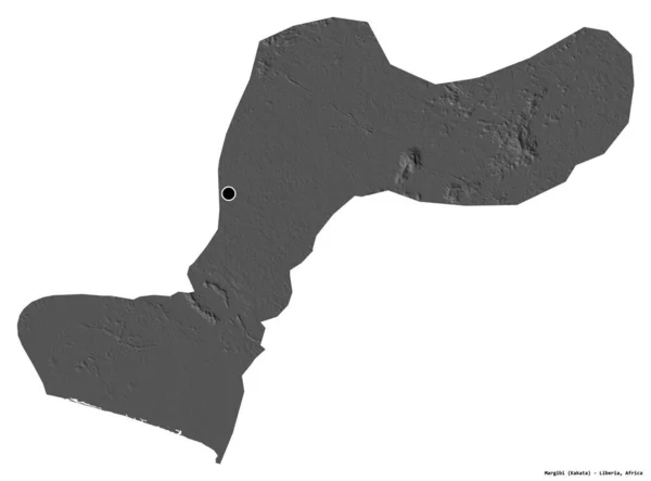 利比里亚马吉比州的形状 其首都因白人背景而与世隔绝 Bilevel高程图 3D渲染 — 图库照片