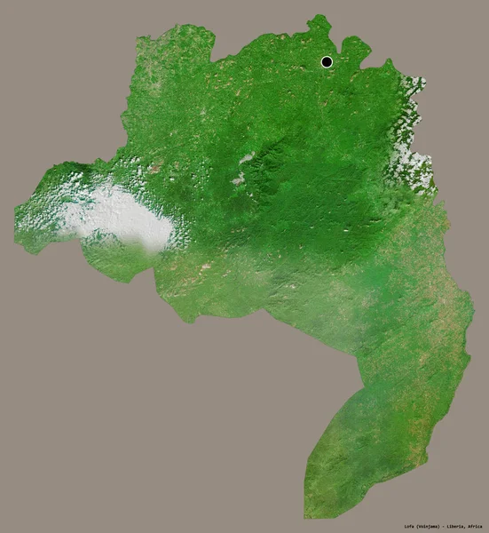 利比里亚洛法州的形状 其首府以纯色背景隔离 卫星图像 3D渲染 — 图库照片