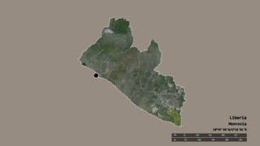 Başkenti, ana bölgesel bölümü ve ayrılmış Maryland bölgesiyle Liberya 'nın dejenere bir şekli. Etiketler. Uydu görüntüleri. 3B görüntüleme