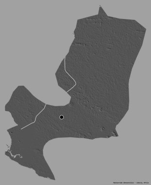Montserrado, Liberya 'nın başkenti, koyu renk arka planda izole edilmiştir. Çift seviyeli yükseklik haritası. 3B görüntüleme