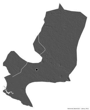 Liberya 'nın başkenti Montserrado' nun beyaz arka planda izole edilmiş hali. Çift seviyeli yükseklik haritası. 3B görüntüleme