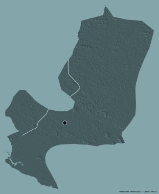 Montserrado, Liberya 'nın başkenti, koyu renk arka planda izole edilmiştir. Renkli yükseklik haritası. 3B görüntüleme