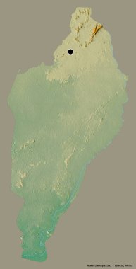Liberya 'nın Nimba ilçesi, başkenti katı renk arkaplanı ile izole edilmiştir. Topografik yardım haritası. 3B görüntüleme