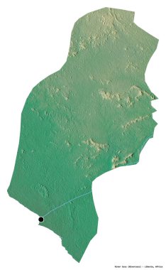 Liberya 'nın başkenti beyaz arka planda izole edilmiş olan Cess Nehri' nin şekli. Topografik yardım haritası. 3B görüntüleme