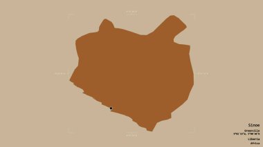 Sinoe bölgesi, Liberya eyaleti, jeoreferated sınır kutusunda sağlam bir arka planda izole edilmiş. Etiketler. Desenli dokuların bileşimi. 3B görüntüleme