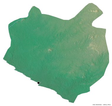 Liberya 'nın Sinoe ilçesi, başkenti beyaz arka planda izole edilmiştir. Topografik yardım haritası. 3B görüntüleme