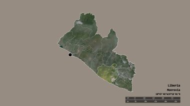 Başkenti, ana bölgesel bölümü ve ayrılmış Sinoe bölgesiyle birlikte Liberya 'nın dejenere edilmiş şekli. Etiketler. Uydu görüntüleri. 3B görüntüleme