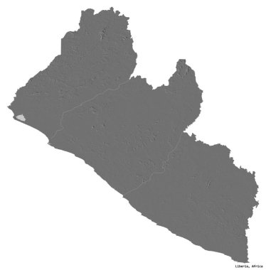 Liberya 'nın beyaz arka planda izole edilmiş başkenti. Çift seviyeli yükseklik haritası. 3B görüntüleme