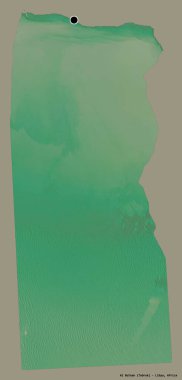 Libya 'nın El Butnan ilçesi, başkenti katı bir renk arka planına sahip. Topografik yardım haritası. 3B görüntüleme