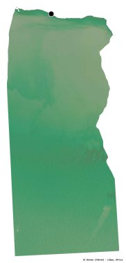 Libya 'nın El Butnan ilçesi, başkenti beyaz arka planda izole edilmiş. Topografik yardım haritası. 3B görüntüleme