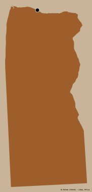 Libya 'nın El Butnan ilçesi, başkenti katı bir renk arka planına sahip. Desenli dokuların bileşimi. 3B görüntüleme