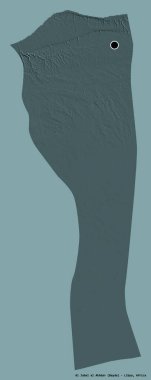 Libya 'nın El Celal Akhdar ilçesi, başkenti sağlam bir renk geçmişine sahip. Renkli yükseklik haritası. 3B görüntüleme