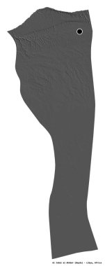 Libya 'nın başkenti Al Jabal al al Akhdar' ın beyaz arka planda izole edilmiş şekli. Çift seviyeli yükseklik haritası. 3B görüntüleme