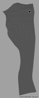 Libya 'nın El Celal Akhdar ilçesi, başkenti sağlam bir renk geçmişine sahip. Çift seviyeli yükseklik haritası. 3B görüntüleme