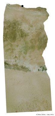 Libya 'nın El Butnan ilçesi, başkenti beyaz arka planda izole edilmiş. Uydu görüntüleri. 3B görüntüleme