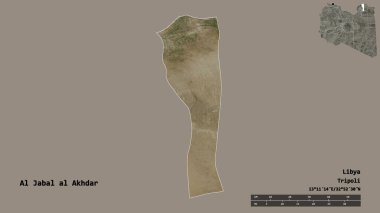 Libya 'nın El Celal Akhdar ilçesi, başkenti sağlam bir altyapıya sahip. Uzaklık ölçeği, bölge önizlemesi ve etiketleri. Uydu görüntüleri. 3B görüntüleme
