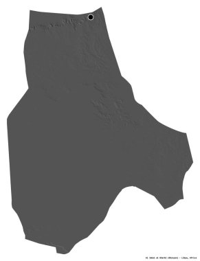 Libya 'nın başkenti Al Jabal al al Gharbi' nin beyaz arka planda izole edilmiş şekli. Çift seviyeli yükseklik haritası. 3B görüntüleme