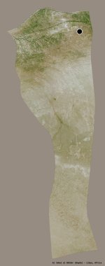 Libya 'nın El Celal Akhdar ilçesi, başkenti sağlam bir renk geçmişine sahip. Uydu görüntüleri. 3B görüntüleme