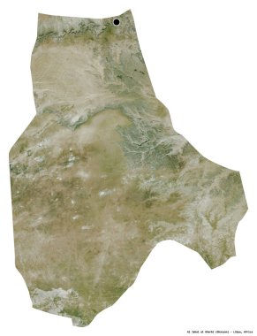 Libya 'nın başkenti Al Jabal al al Gharbi' nin beyaz arka planda izole edilmiş şekli. Uydu görüntüleri. 3B görüntüleme