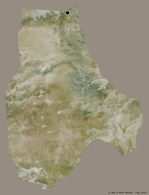 Libya 'nın El Cebrail al Gharbi bölgesinin şekli, başkenti sağlam bir renk geçmişine sahip. Uydu görüntüleri. 3B görüntüleme