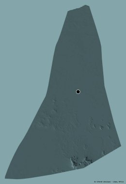 Libya 'nın El Cezire semti, başkenti katı bir renk arkaplanı ile izole edilmiş. Renkli yükseklik haritası. 3B görüntüleme