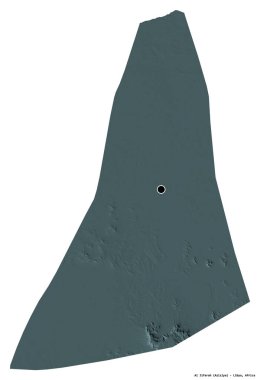 Libya 'nın El Cezire semti, başkenti beyaz arka planda izole edilmiş. Renkli yükseklik haritası. 3B görüntüleme