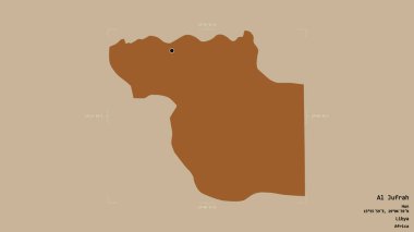 El Jufrah bölgesi, Libya bölgesi, jeoreferatlı bir sınır kutusunda sağlam bir arka planda izole edilmiş. Etiketler. Desenli dokuların bileşimi. 3B görüntüleme