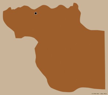 Libya 'nın El Jufrah ilçesi, başkenti koyu renk arka planda izole edilmiş. Desenli dokuların bileşimi. 3B görüntüleme