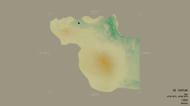 El Jufrah bölgesi, Libya bölgesi, jeoreferatlı bir sınır kutusunda sağlam bir arka planda izole edilmiş. Etiketler. Topografik yardım haritası. 3B görüntüleme