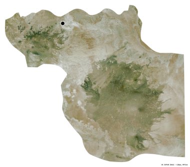 Libya 'nın El Jufrah ilçesi, başkenti beyaz arka planda izole edilmiş. Uydu görüntüleri. 3B görüntüleme