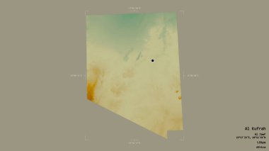 El Kufrah bölgesi, Libya bölgesi, jeoreferatlı bir sınır kutusunda sağlam bir arka planda izole edilmiş. Etiketler. Topografik yardım haritası. 3B görüntüleme