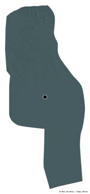 Libya 'nın El Marj ilçesi, başkenti beyaz arka planda izole edilmiş. Renkli yükseklik haritası. 3B görüntüleme