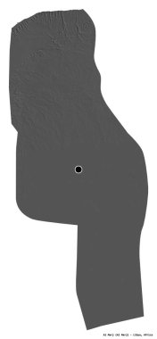 Libya 'nın El Marj ilçesi, başkenti beyaz arka planda izole edilmiş. Çift seviyeli yükseklik haritası. 3B görüntüleme