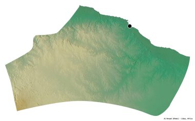 Libya 'nın El-Marqab semti, başkenti beyaz arka planda izole edilmiş. Topografik yardım haritası. 3B görüntüleme