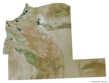 Libya 'nın El Wahat ilçesi, başkenti beyaz arka planda izole edilmiş. Uydu görüntüleri. 3B görüntüleme