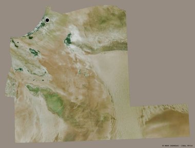 Libya 'nın El Wahat ilçesi, başkenti katı bir renk arkaplanı ile izole edilmiş. Uydu görüntüleri. 3B görüntüleme