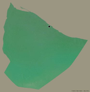 Libya 'nın başkenti An Nuqat al Khams' ın şekli, koyu renk arka planda izole edilmiş. Topografik yardım haritası. 3B görüntüleme