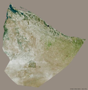Libya 'nın başkenti An Nuqat al Khams' ın şekli, koyu renk arka planda izole edilmiş. Uydu görüntüleri. 3B görüntüleme