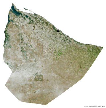 Libya 'nın başkenti An Nuqat al Khams' ın beyaz arka planda izole edilmiş hali. Uydu görüntüleri. 3B görüntüleme
