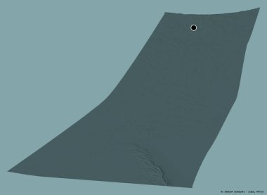 Libya 'nın az Zawiyah ilçesi, başkenti katı bir renk arka planına sahip. Renkli yükseklik haritası. 3B görüntüleme