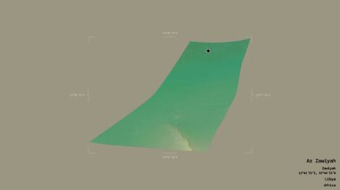 Az Zawiyah bölgesi, Libya bölgesi, jeoreferatlı bir sınır kutusunda sağlam bir arka planda izole edilmiş. Etiketler. Topografik yardım haritası. 3B görüntüleme